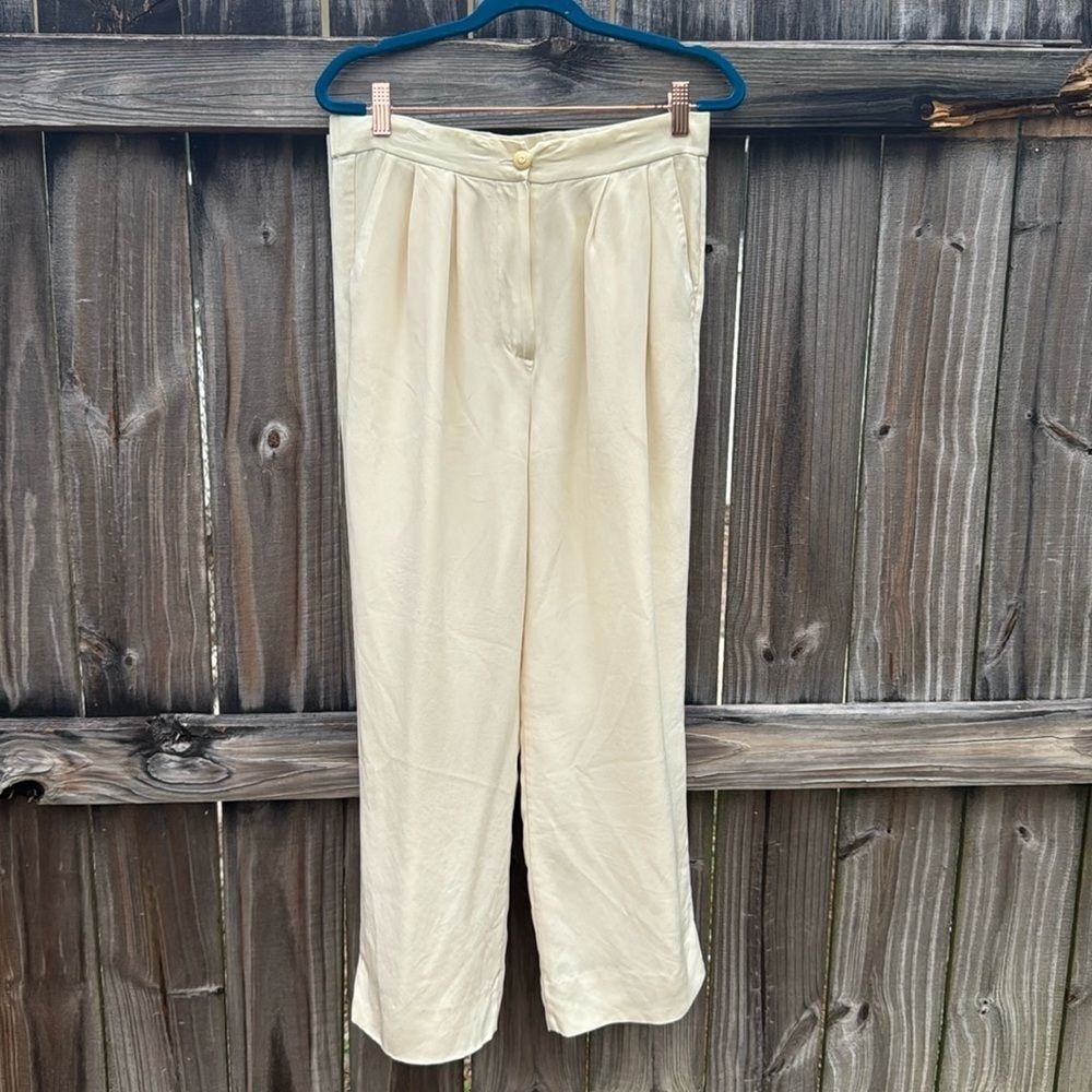 St. John's Vintage High-Waisted Silk Cream Trousers - Petite